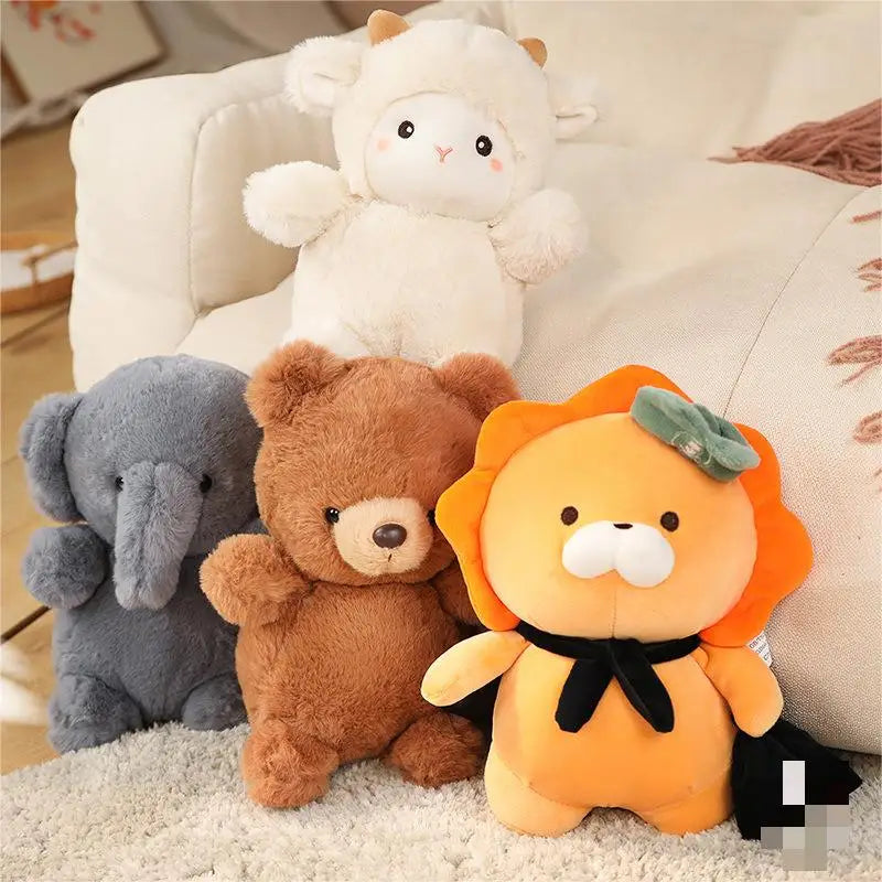 KTX-918291 Soft Stuffed Plush Toys – Cute Animal Designs Including Lion, Elephant, Teddy Bear, and Sheep – Ideal Pillow for All Ages