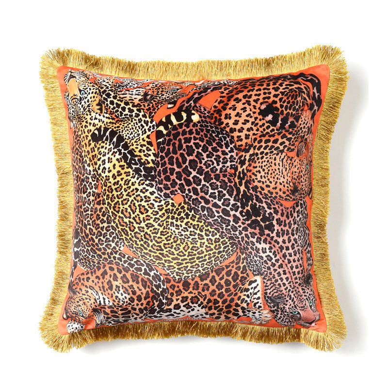 HKM-918355 Nordic Square Plush Cushion Pillowcase with Leopard Tassel Print for Living Room