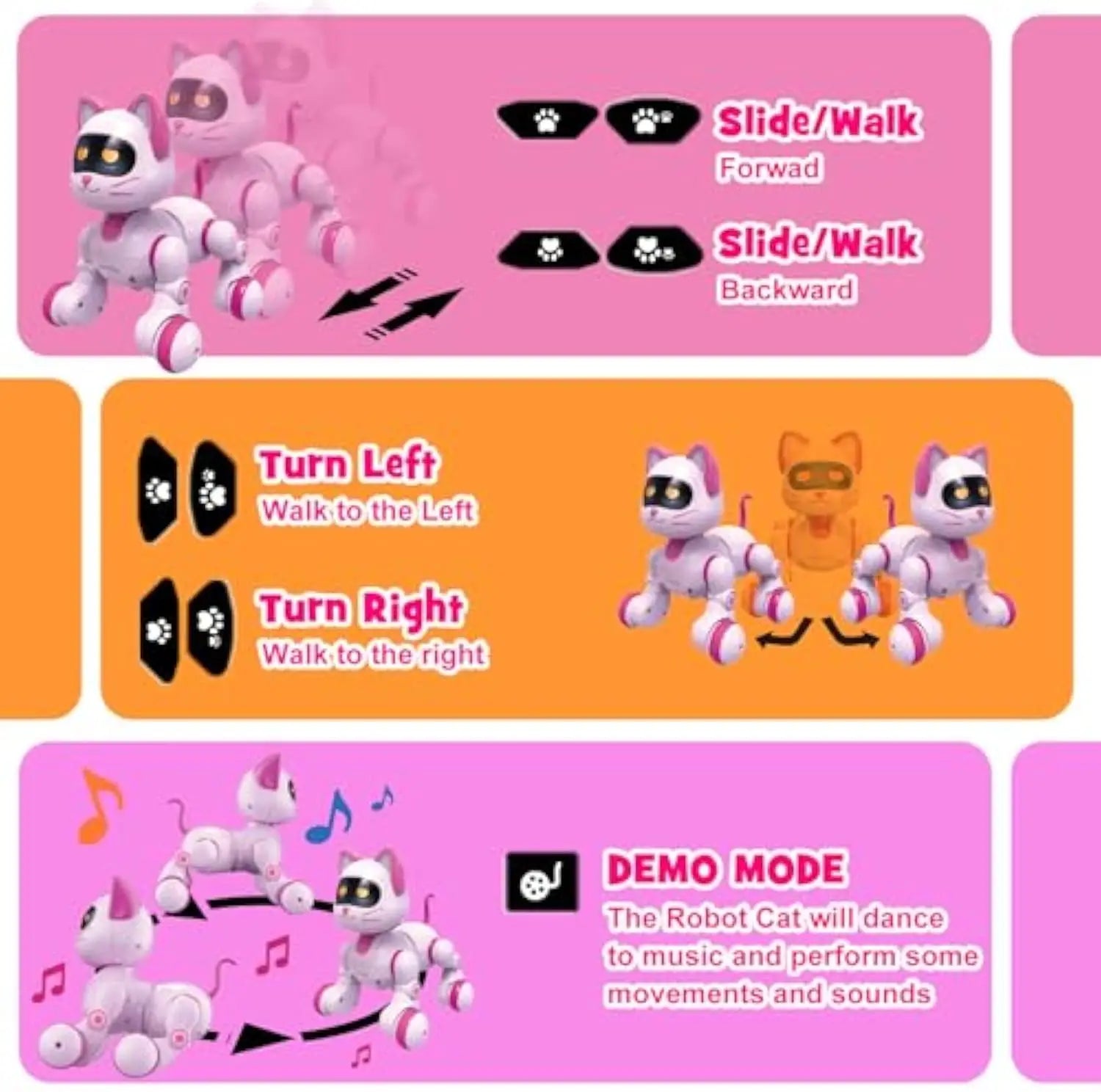 HKM-918419 Interactive Programmable Remote Control Robot Cat for Kids, Ages 2 and Up, Light & Sound Functionality