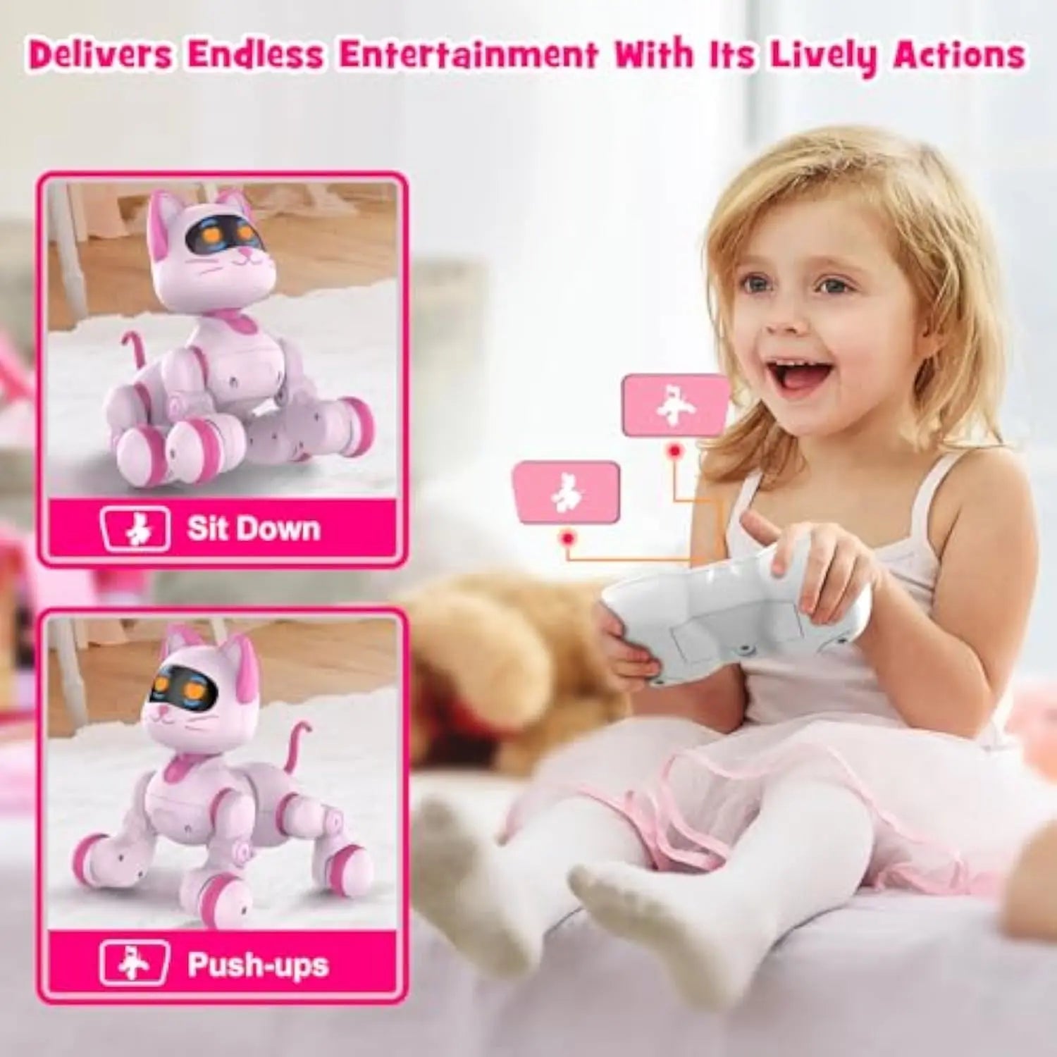 HKM-918419 Interactive Programmable Remote Control Robot Cat for Kids, Ages 2 and Up, Light & Sound Functionality