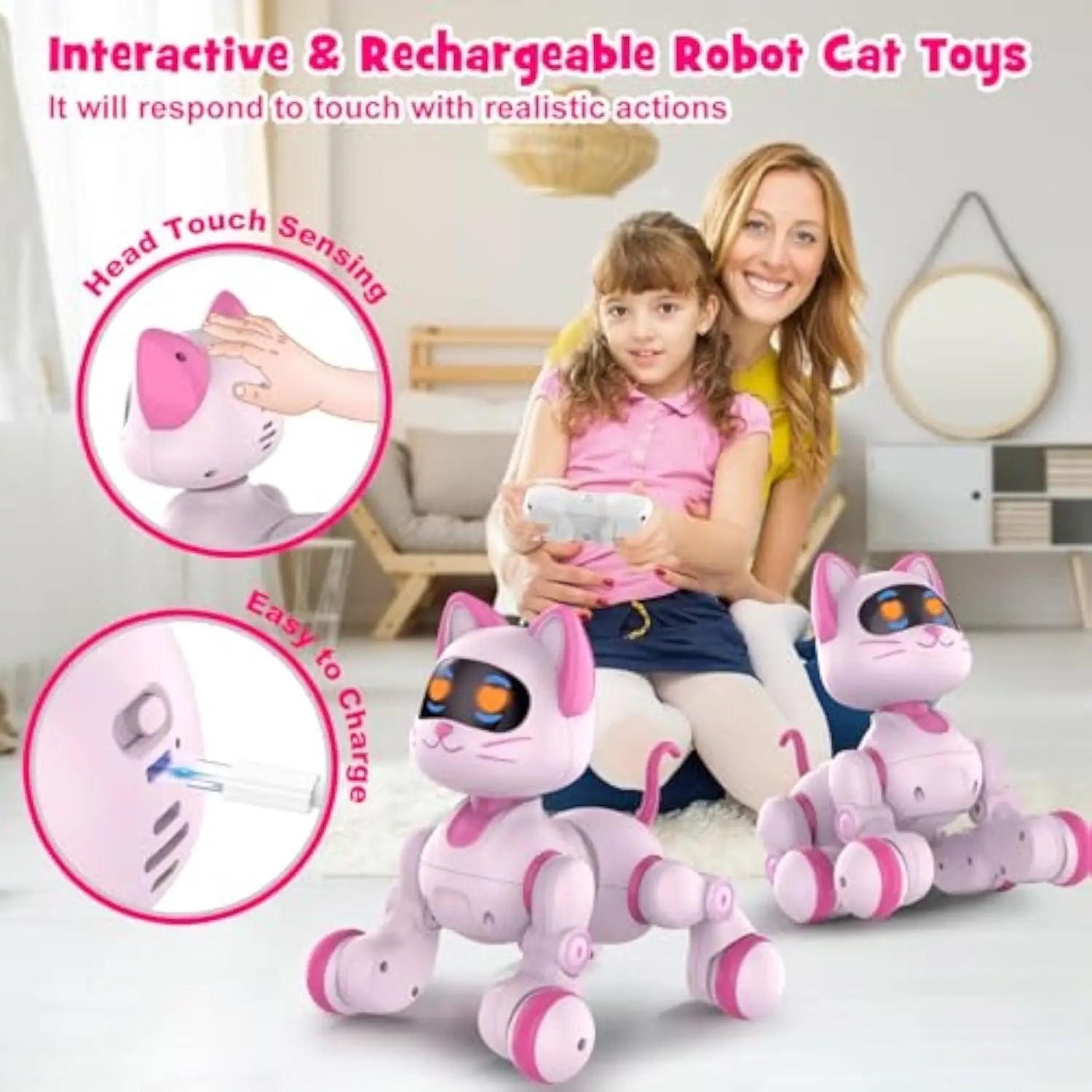 HKM-918419 Interactive Programmable Remote Control Robot Cat for Kids, Ages 2 and Up, Light & Sound Functionality