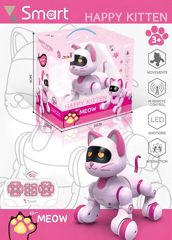 HKM-918419 Interactive Programmable Remote Control Robot Cat for Kids, Ages 2 and Up, Light & Sound Functionality