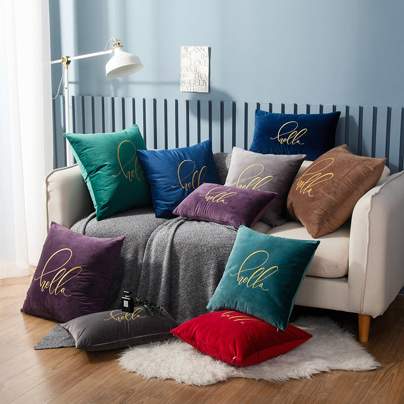 HKM-918419 Solid Color Velvet Couch Pillow with Gold Thread Embroidery in Various Colors and Sizes