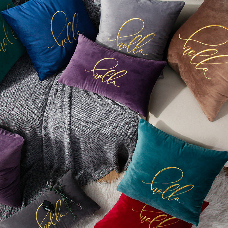 HKM-918419 Solid Color Velvet Couch Pillow with Gold Thread Embroidery in Various Colors and Sizes