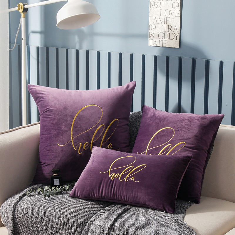 HKM-918419 Solid Color Velvet Couch Pillow with Gold Thread Embroidery in Various Colors and Sizes