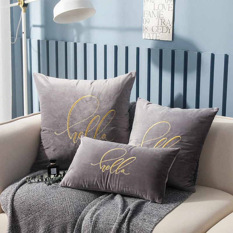 HKM-918419 Solid Color Velvet Couch Pillow with Gold Thread Embroidery in Various Colors and Sizes