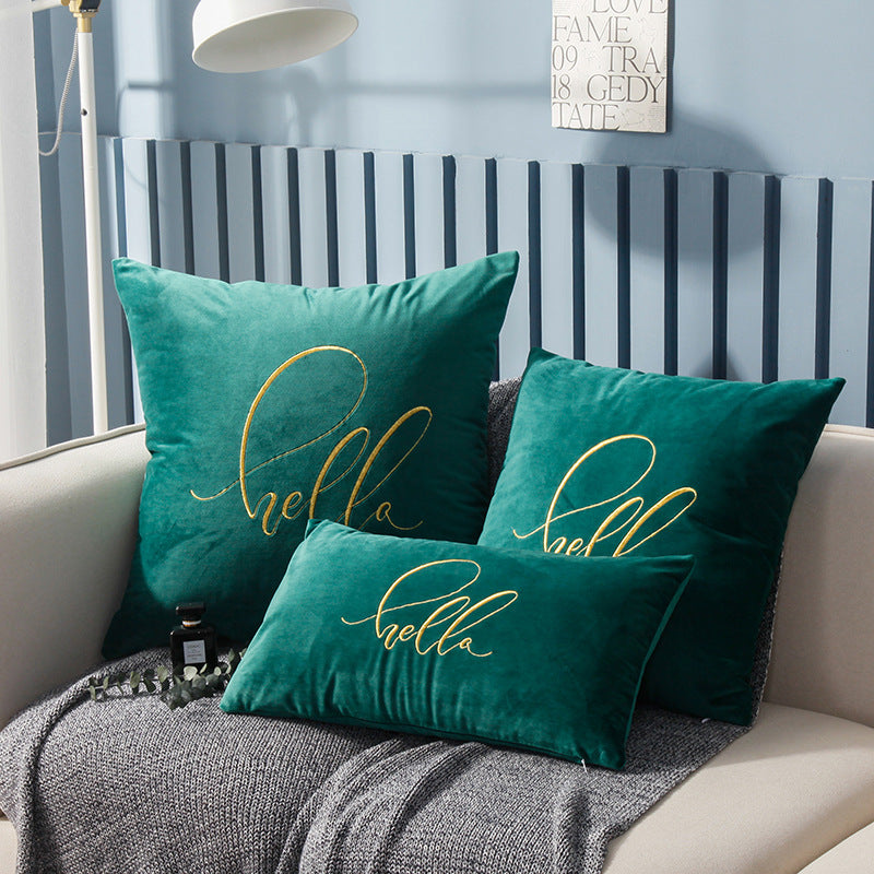 HKM-918419 Solid Color Velvet Couch Pillow with Gold Thread Embroidery in Various Colors and Sizes