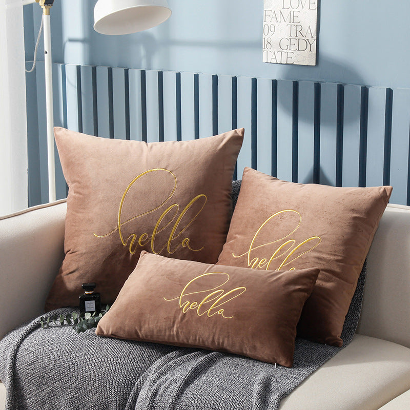 HKM-918419 Solid Color Velvet Couch Pillow with Gold Thread Embroidery in Various Colors and Sizes