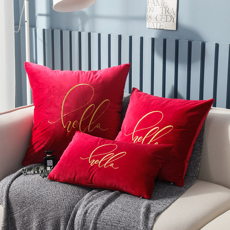 HKM-918419 Solid Color Velvet Couch Pillow with Gold Thread Embroidery in Various Colors and Sizes