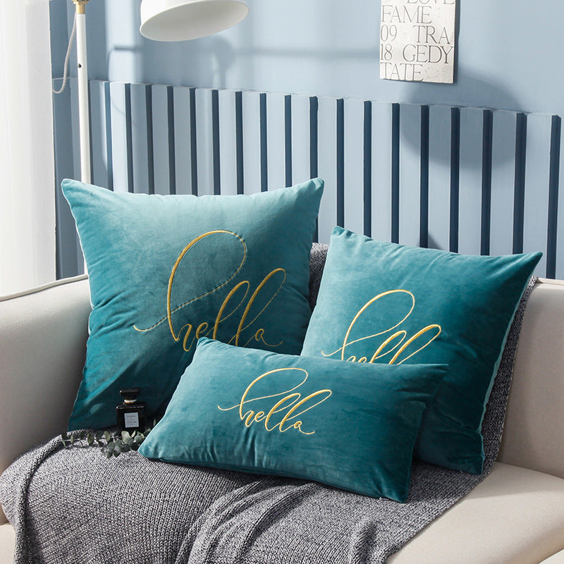 HKM-918419 Solid Color Velvet Couch Pillow with Gold Thread Embroidery in Various Colors and Sizes