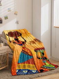 HKM-918611 Bohemian Geometric Pattern Flannel Blanket - All Seasons Polyester Fiber