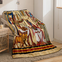 HKM-918611 Bohemian Geometric Pattern Flannel Blanket - All Seasons Polyester Fiber