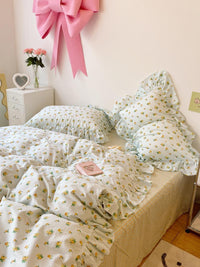 HKM-918611 Lotus Flower Cotton Four-Piece Bed Set with Floral Design, Available in Multiple Sizes