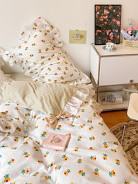 HKM-918611 Lotus Flower Cotton Four-Piece Bed Set with Floral Design, Available in Multiple Sizes