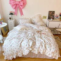HKM-918611 Lotus Flower Cotton Four-Piece Bed Set with Floral Design, Available in Multiple Sizes