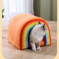 HKM-918739 Cozy Rainbow Cat Nest - Warm and Soft Pet Bed for All Seasons