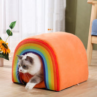 HKM-918739 Cozy Rainbow Cat Nest - Warm and Soft Pet Bed for All Seasons