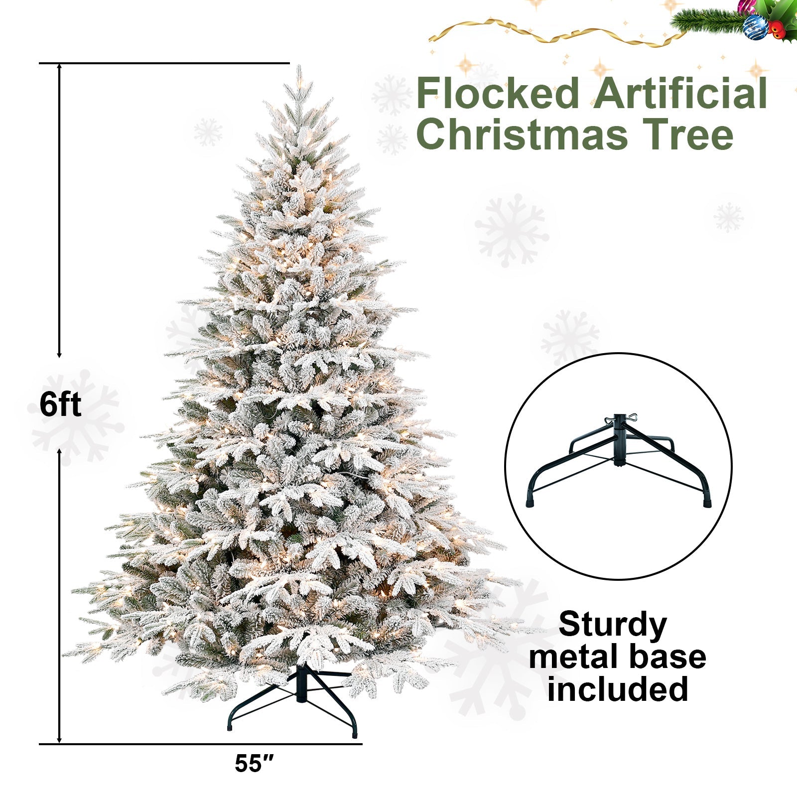 HKM-918739 Flocked PE/PVC Christmas Tree with Lights - 4ft to 9ft Options Available