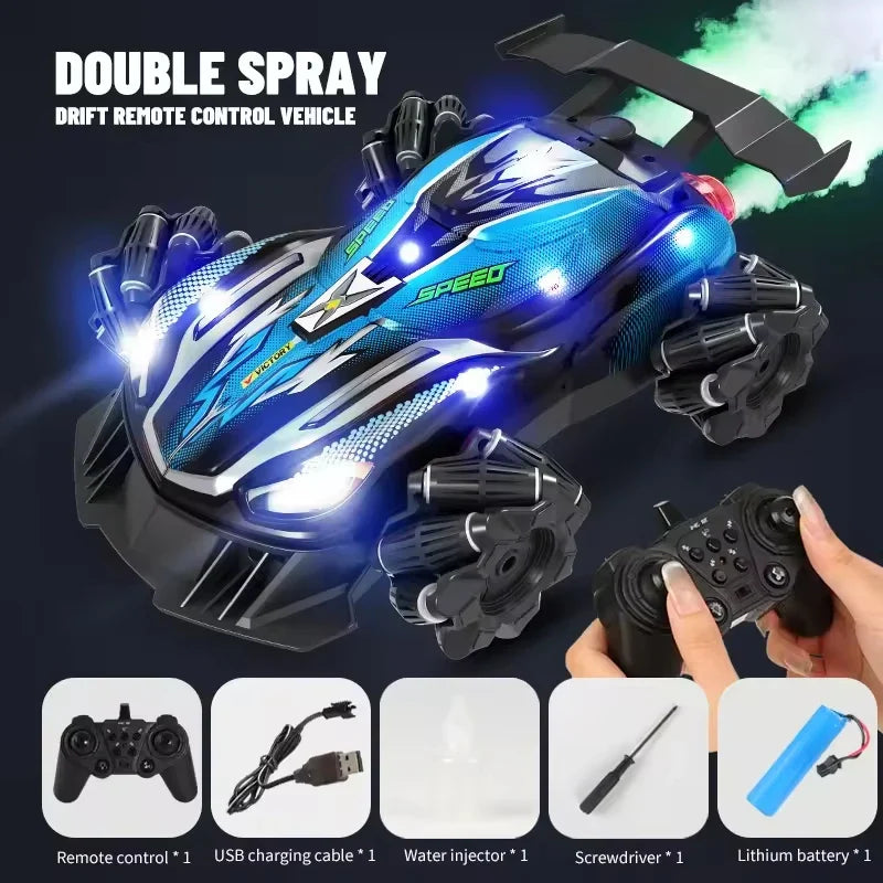 HKM-918867 Remote-Controlled Dual-Spray Drift Car with LED Lights and 360° Rotation for Kids