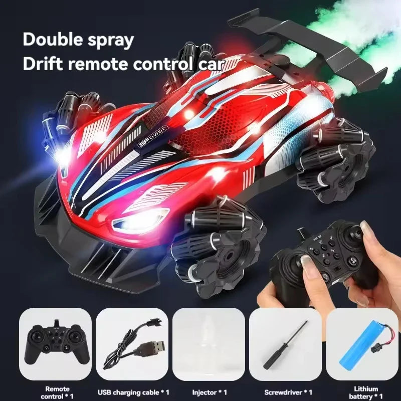 HKM-918867 Remote-Controlled Dual-Spray Drift Car with LED Lights and 360° Rotation for Kids