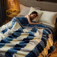 HKM-918931 Cozy Plush Thick Warm Blanket with Stylish Stripes for All Seasons, Multiple Colors Available