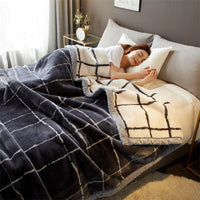 HKM-918931 Cozy Plush Thick Warm Blanket with Stylish Stripes for All Seasons, Multiple Colors Available