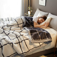 HKM-918931 Cozy Plush Thick Warm Blanket with Stylish Stripes for All Seasons, Multiple Colors Available