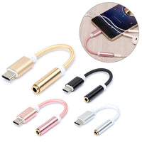HKM-918995 Type-C to 3.5mm Mobile Phone Audio Adapter Cable - Nylon Weaving, 12CM Length, Black/Silver/Gold/Rose Gold