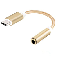 HKM-918995 Type-C to 3.5mm Mobile Phone Audio Adapter Cable - Nylon Weaving, 12CM Length, Black/Silver/Gold/Rose Gold