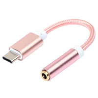 HKM-918995 Type-C to 3.5mm Mobile Phone Audio Adapter Cable - Nylon Weaving, 12CM Length, Black/Silver/Gold/Rose Gold