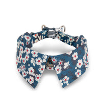 HKM-919315 Floral Blue & Red Cotton Dog Collar with Bow Tie, XS to L Sizes