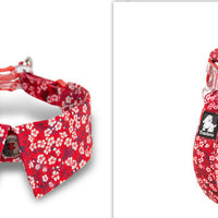 HKM-919315 Floral Blue & Red Cotton Dog Collar with Bow Tie, XS to L Sizes
