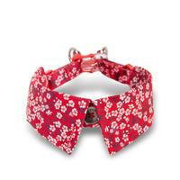 HKM-919315 Floral Blue & Red Cotton Dog Collar with Bow Tie, XS to L Sizes