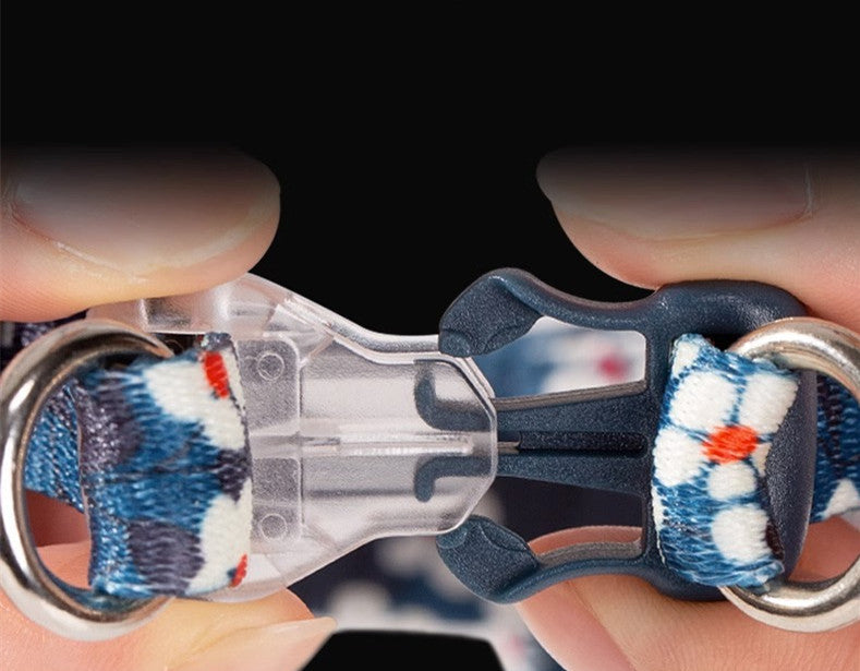 HKM-919315 Floral Blue & Red Cotton Dog Collar with Bow Tie, XS to L Sizes