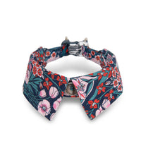 HKM-919315 Floral Blue & Red Cotton Dog Collar with Bow Tie, XS to L Sizes