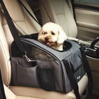 HKM-919763 Portable Crossbody Pet Carrier Bag for Dogs and Cats - Travel-Friendly Design in Beige and Dark Gray