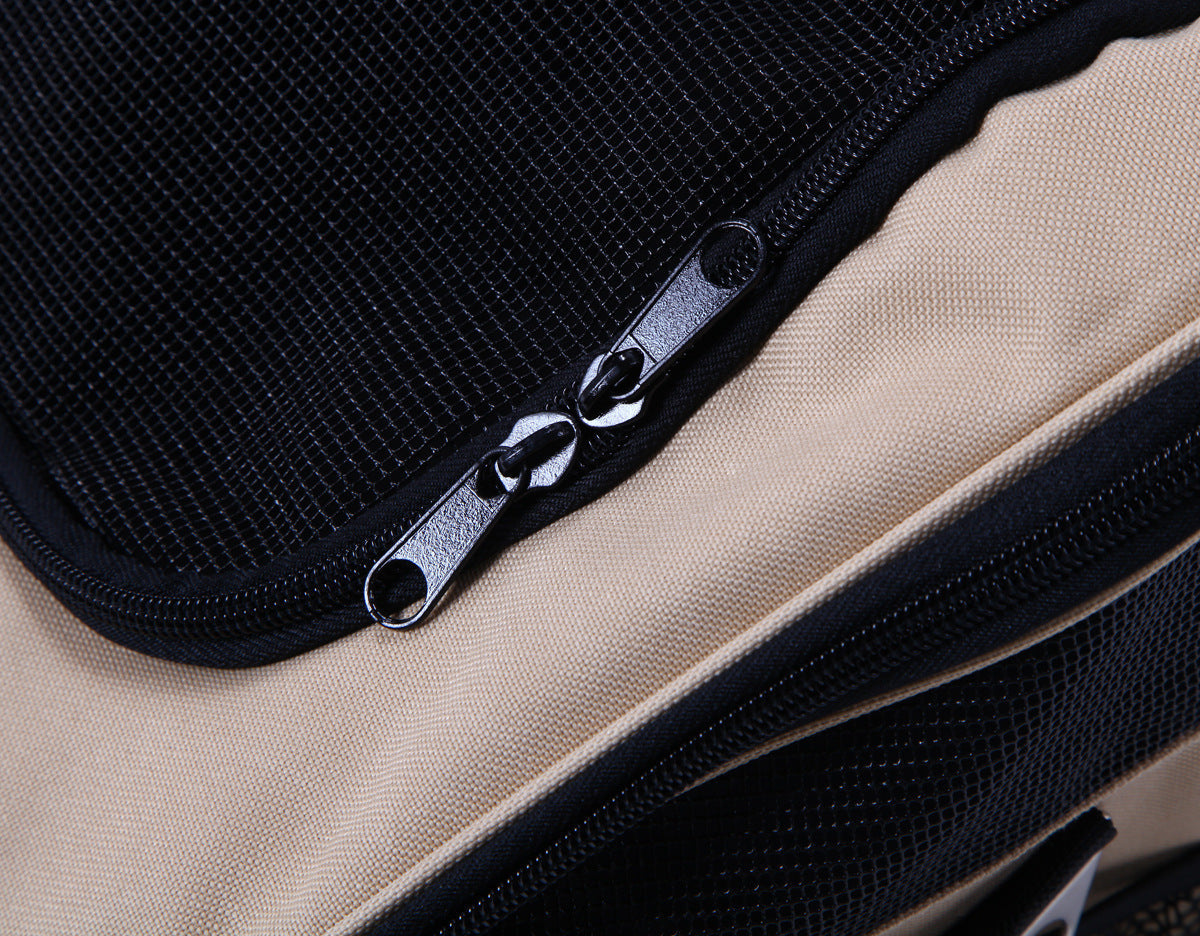 HKM-919763 Portable Crossbody Pet Carrier Bag for Dogs and Cats - Travel-Friendly Design in Beige and Dark Gray