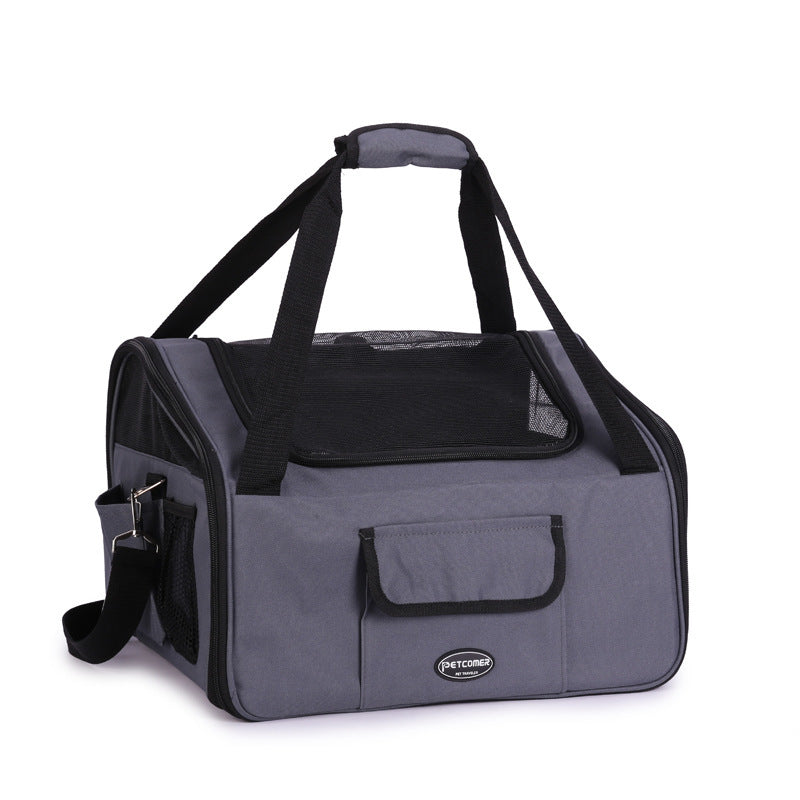 HKM-919763 Portable Crossbody Pet Carrier Bag for Dogs and Cats - Travel-Friendly Design in Beige and Dark Gray