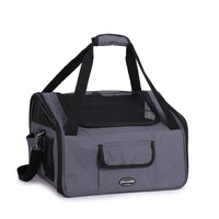 HKM-919763 Portable Crossbody Pet Carrier Bag for Dogs and Cats - Travel-Friendly Design in Beige and Dark Gray