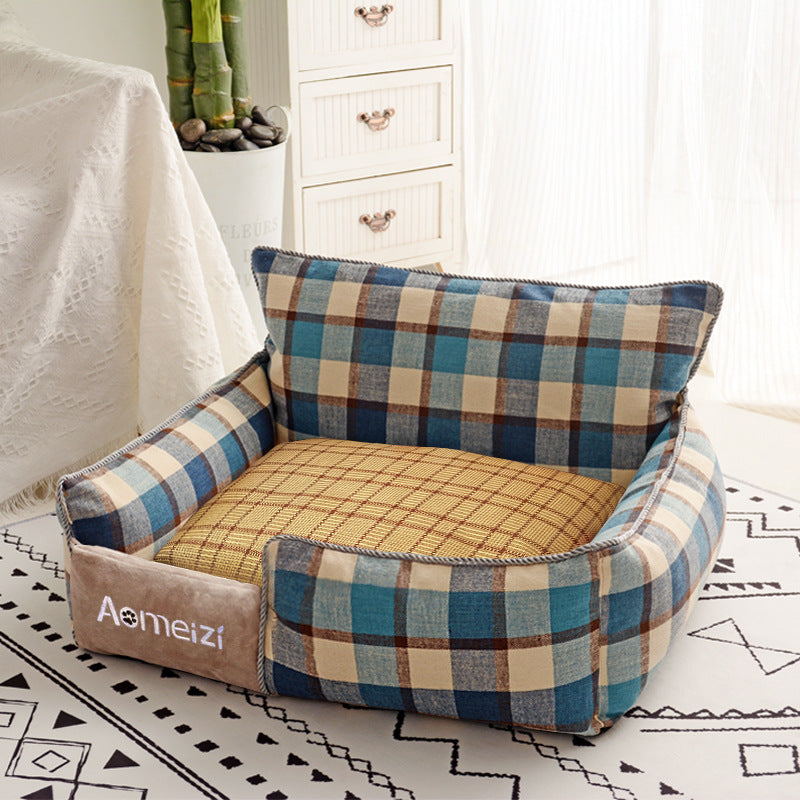 HKM-919891 Cozy Detachable Pet Bed with Removable Washable Cover in Cotton and Linen