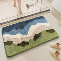 HKM-920019 Rainbow Sky Sea Pattern Cashmere Carpet Floor Mat with Plastic Bottom, Dirt-Resistant, Available in 40x60cm and 50x80cm