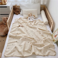 HKM-920083 Organic Cotton Cartoon Embroidery Baby Blanket - All-Season Soft Nap Cover, 110x140CM