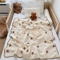 HKM-920083 Organic Cotton Cartoon Embroidery Baby Blanket - All-Season Soft Nap Cover, 110x140CM