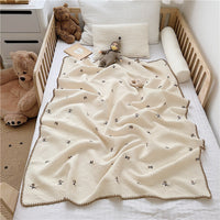 HKM-920083 Organic Cotton Cartoon Embroidery Baby Blanket - All-Season Soft Nap Cover, 110x140CM