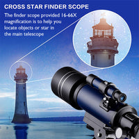 HKM-920339 70mm Refractor Telescope for Moon Watching - Ideal for Kids and Beginners, 16X to 67X Magnification with Finder Scope