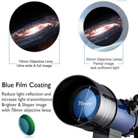 HKM-920339 70mm Refractor Telescope for Moon Watching - Ideal for Kids and Beginners, 16X to 67X Magnification with Finder Scope