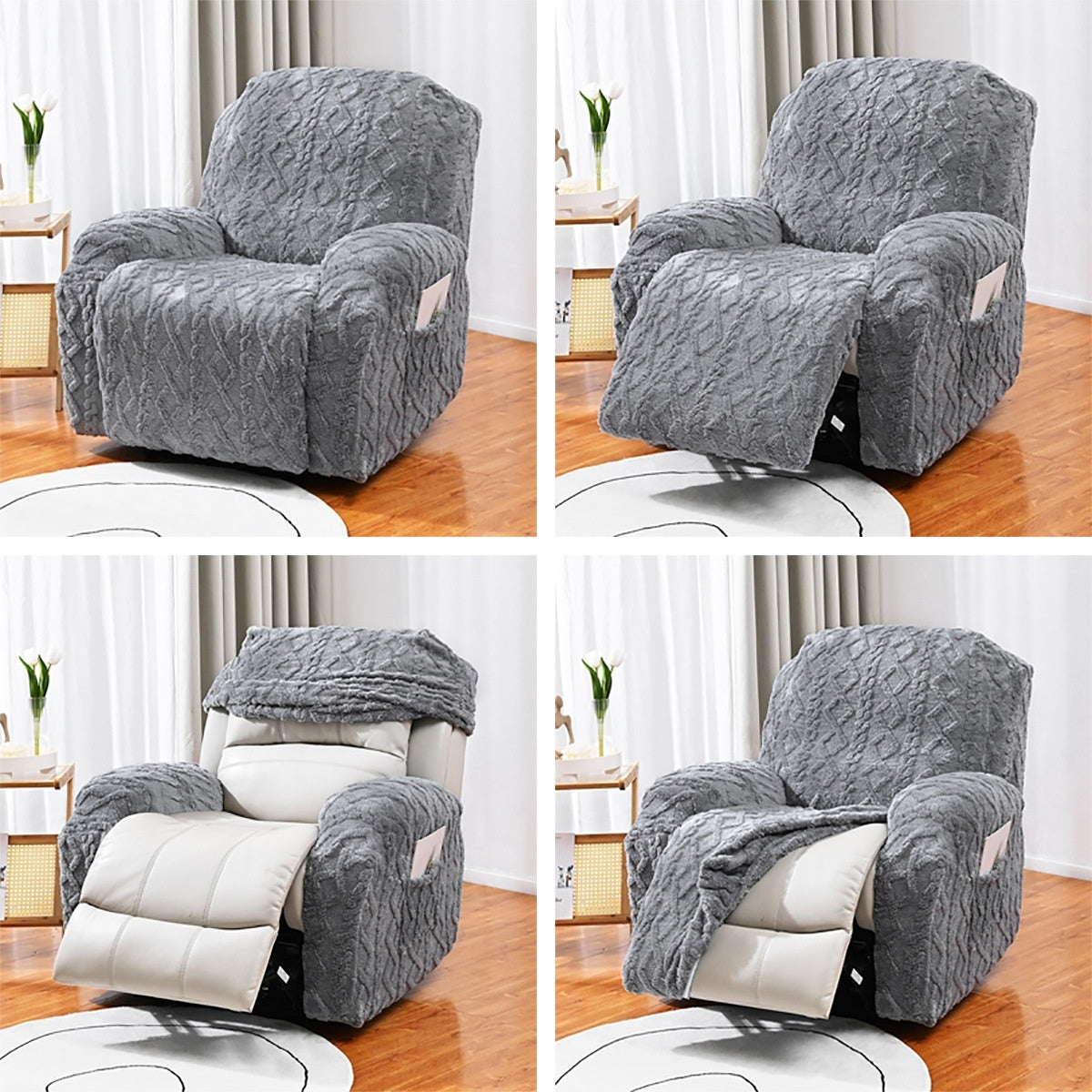 HKM-920659 Chivas Single Elastic Recliner Sofa Cover - All-Inclusive Modern Slipcover in Light Gray, Gold, Beige, Army Green