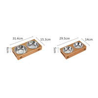 HKM-920787 Double Bowl Stainless Steel Cat Feeders with Bamboo Frame