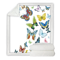 HKM-920915 Colorful Butterfly Reversible Sherpa Fleece Blanket - Soft, Warm, and Versatile Throw for Adults and Toddlers, 50x60 Inches and 60x80 Inches
