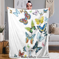 HKM-920915 Colorful Butterfly Reversible Sherpa Fleece Blanket - Soft, Warm, and Versatile Throw for Adults and Toddlers, 50x60 Inches and 60x80 Inches